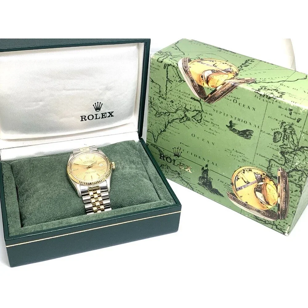 Rolex Datejust Mens Watch 16013 Swiss Automatic Tapestry Dial 1984 Two Tone 36mm